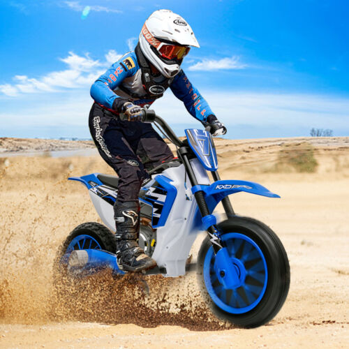 12V Blue Kids Ride On Motorcycle with Training Wheels - Electric Motorbike for Young Riders