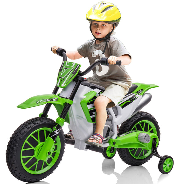 12V Electric Kids Ride-On Dirt Bike with Training Wheels - Battery Powered Motorcycle