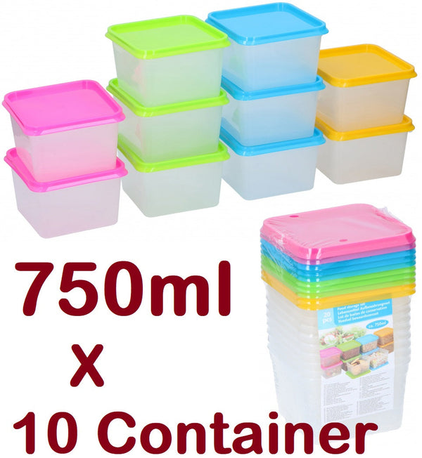 10 x 750ml Food Storage Container Box Lid Stackable BPA Free Kitchen Salad Lunch