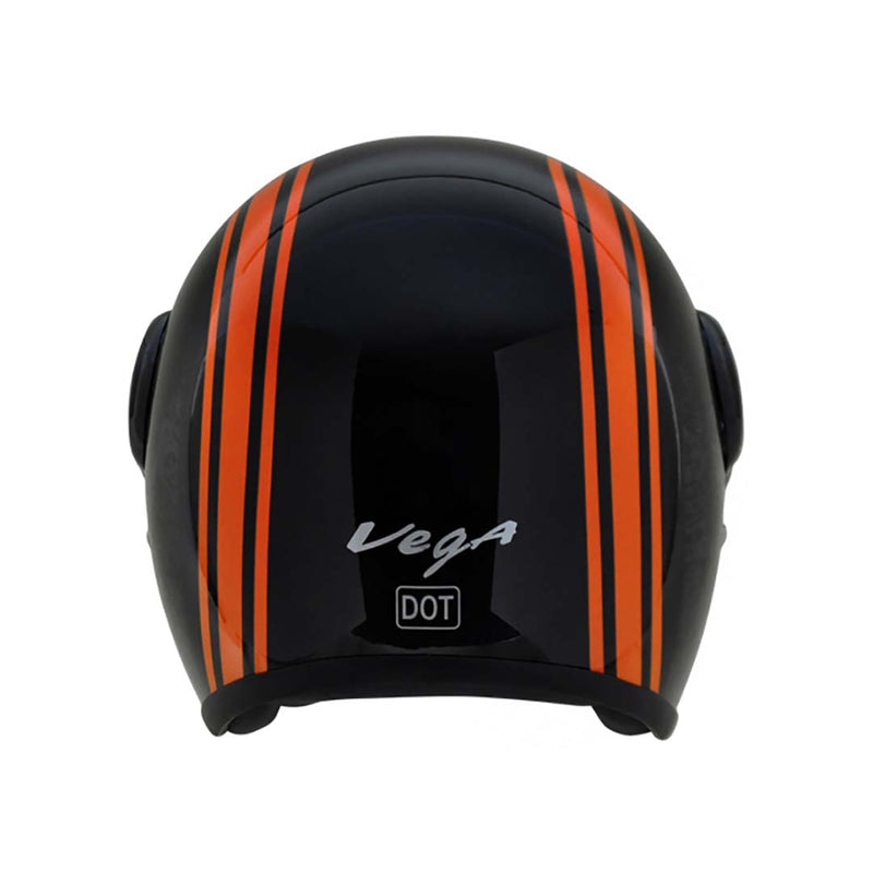Vega Jet Old School W/Visor Black Orange Helmet