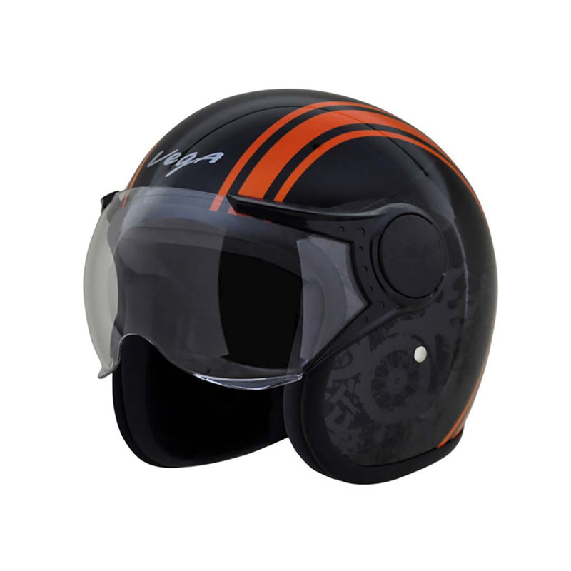 Vega Jet Old School W/Visor Black Orange Helmet