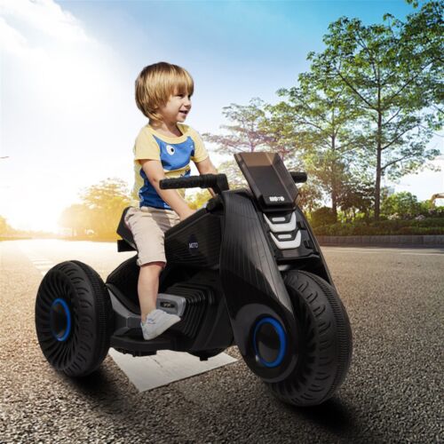 3-Wheel Double Drive Electric Motorcycle for Kids in Sleek Black