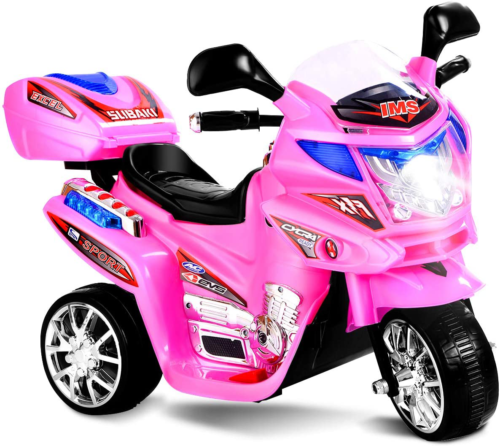 3-Wheel Electric Ride-On Motorcycle with Pink Headlights, 6V Battery Powered