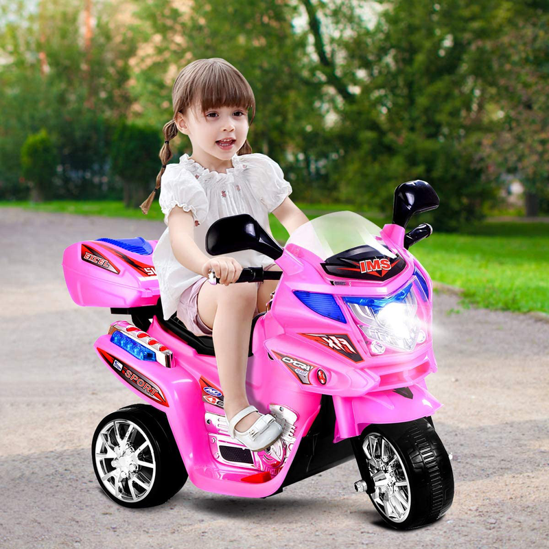 3-Wheel Electric Ride-On Motorcycle with Pink Headlights, 6V Battery Powered