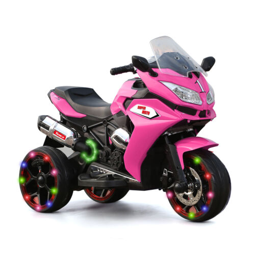 3-Wheel Kids Ride-On Motorcycle with LED Lights, Music, and Pink Screen