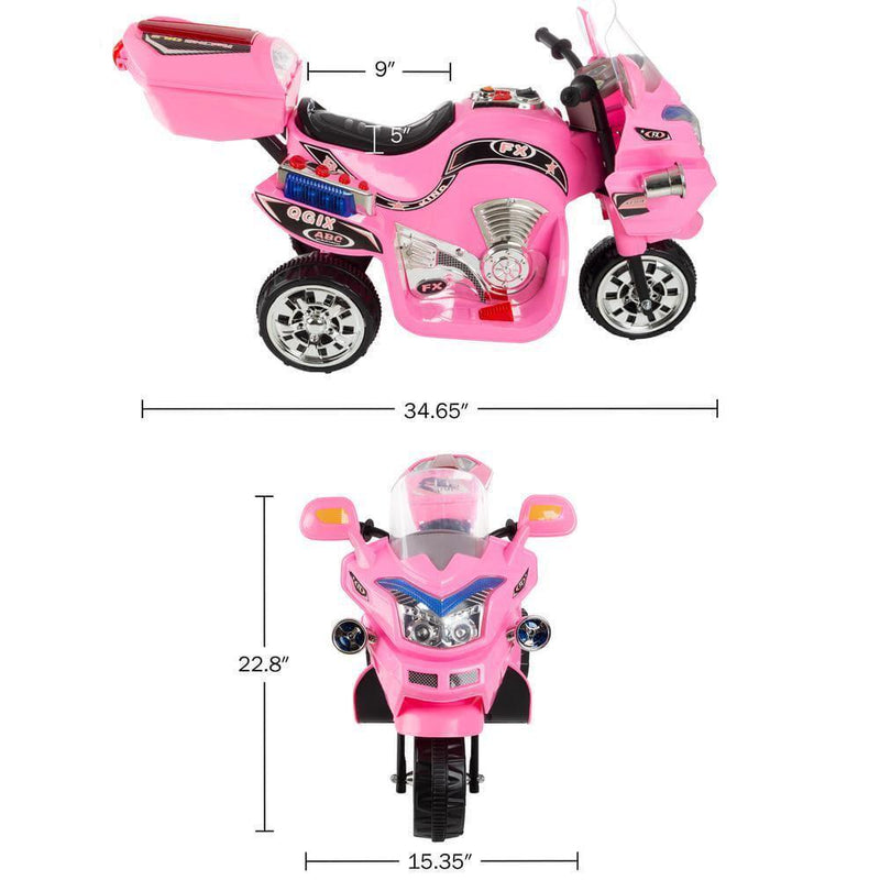 3-Wheel Pink Battery Powered Motorcycle Ride-On Toy for Kids