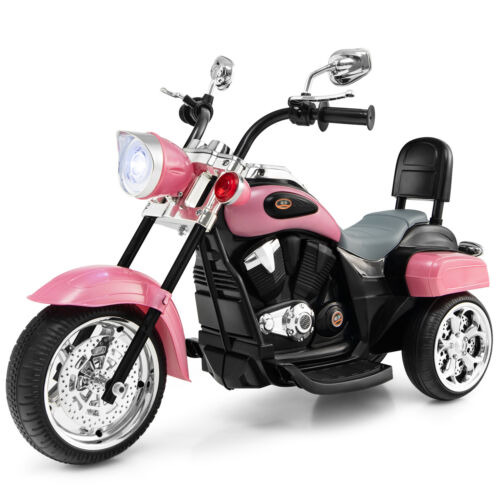 3-Wheel Pink Chopper Motorcycle for Kids with Headlight and Horn