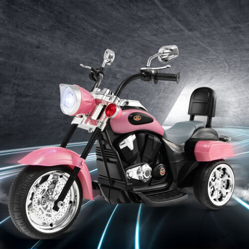 3-Wheel Pink Chopper Motorcycle for Kids with Lights and Horn