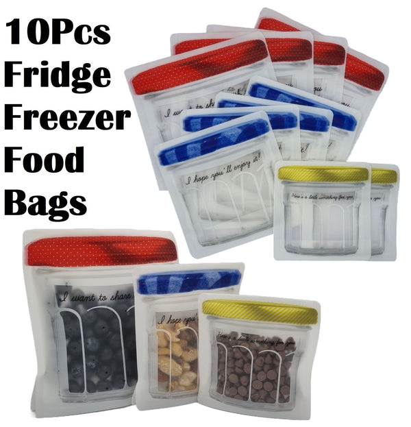 10 x Reusable Food Storage Bags Seal Lock Freezer Leak Proof BPA Free Fresh UK