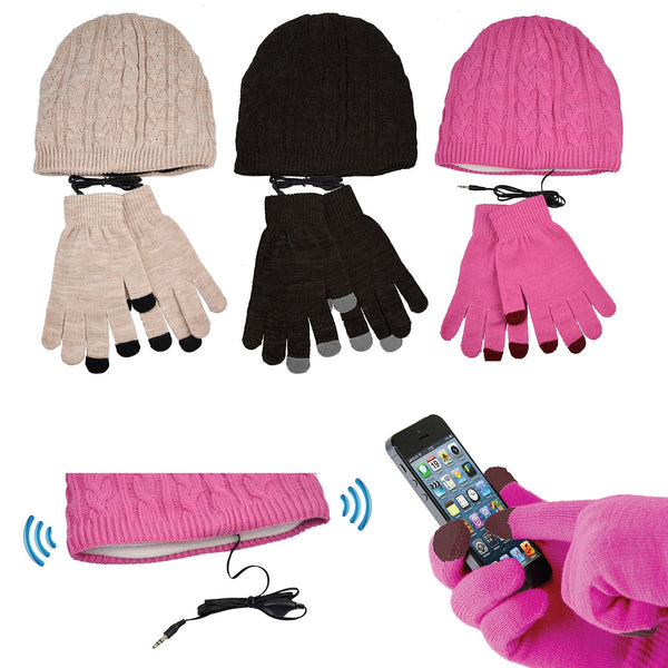 Smartphone Touch Gloves Beanie Headphone Hat Touchscreen Headset Ear Phone Buds