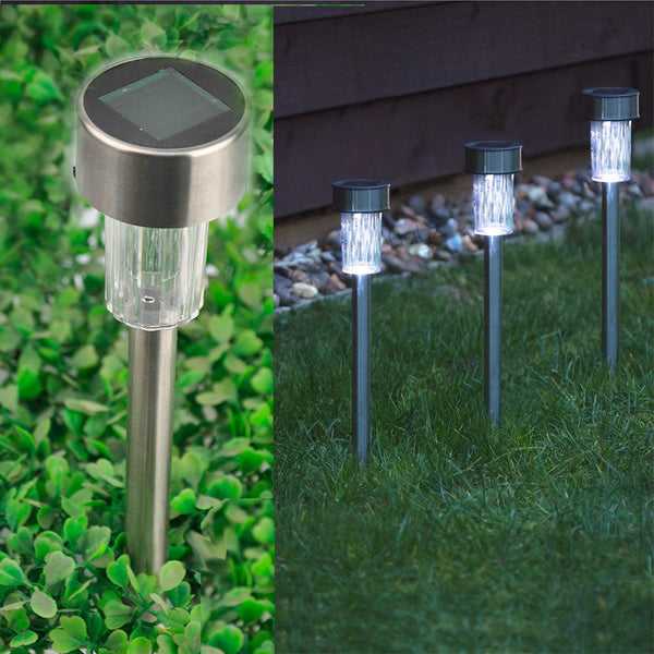 10 X Solar Powered Stainless Steel LED Post Lights Garden Outdoor Rechargeable