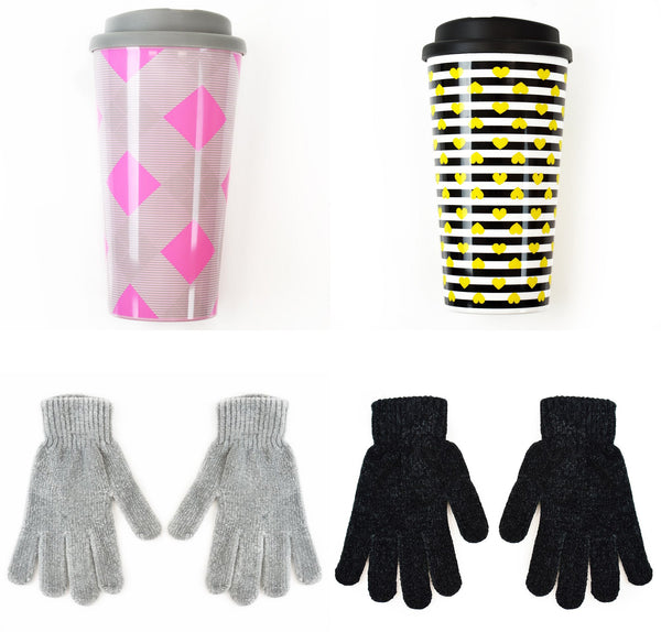 Patterned Travel Mug and Chenille Gloves Gift Set Christmas Party Gift Set